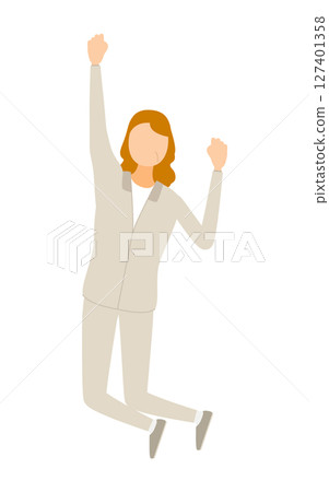Illustration of a senior woman in a jersey jumping with a fist pump 127401358