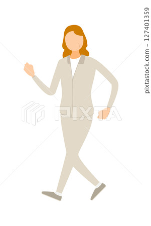 Vector illustration of a senior woman in a jersey walking with her arms waving 127401359
