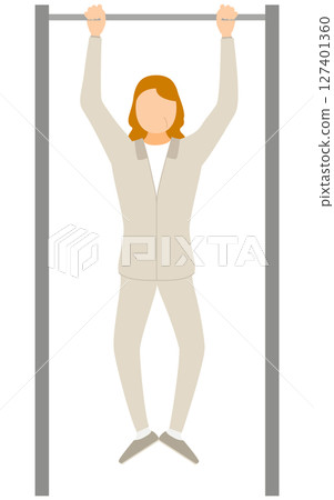 Vector illustration of a senior woman in a jersey doing pull-ups 127401360