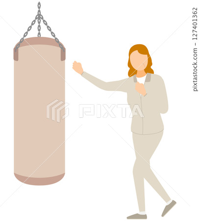 一位老年婦女擊打沙袋的拳擊練習插圖 一位老年婦女擊打沙袋的拳擊練習插圖 127401362