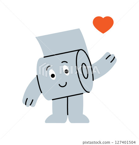 A sweet toilet paper character holding a red heart. Symbolizes love, kindness, and positivity. Vector illustration. 127401504