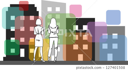 Illustration of a business woman in an office district Illustration of a business woman in an office district 127401508