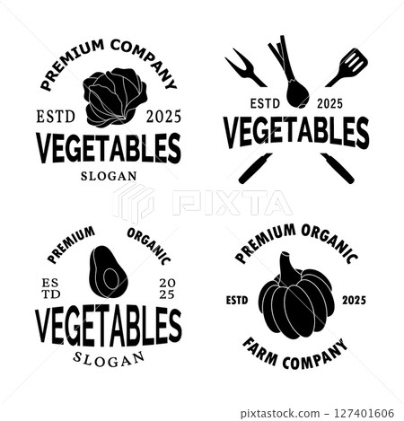 Vegetables logo set design template. Natural vegetarian foods. Healthy eating. Vector illustration. 127401606