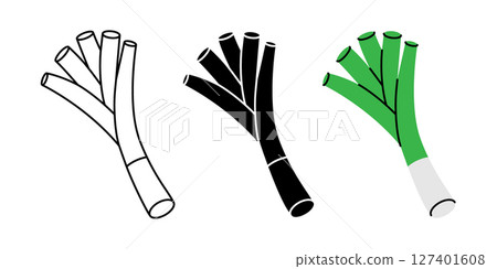 Spring onions icon set. Fresh organic vegetable symbol for kitchen, menu, food package design. Vector illustration 127401608