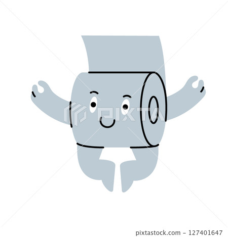 A humorous toilet paper character levitating peacefully. Vector illustration. 127401647
