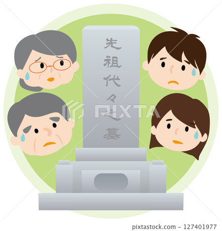 Vector illustration of a family thinking about closing a grave Vector illustration of a family thinking about closing a grave 127401977