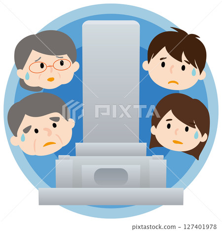Vector illustration of a family thinking about closing a grave Vector illustration of a family thinking about closing a grave 127401978