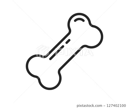 A simple line drawing of a bone. The outline is black. Symbol of pets, dogs, or archeology. Works well as an icon, for print, or web designs. 127402100