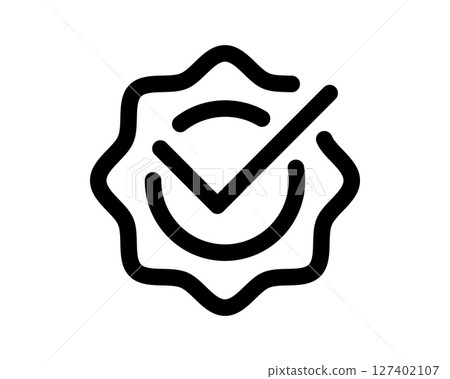 Monochrome vector icon of check mark inside an award badge. Symbolizes approval, quality, verified status, and confirmation. Great for user interface, app design. Monochrome vector icon of check mark inside an award badge. Symbolizes approval, quality, verified status, and confirmation. Great for user interface, app design. 127402107