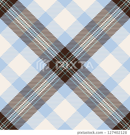 Elegant pastel blue and brown plaid pattern. Perfect for textile design, fashion, websites, or packaging. This seamless design evokes a sense of sophistication and timeless style. Elegant pastel blue and brown plaid pattern. Perfect for textile design, fashion, websites, or packaging. This seamless design evokes a sense of sophistication and timeless style. 127402128