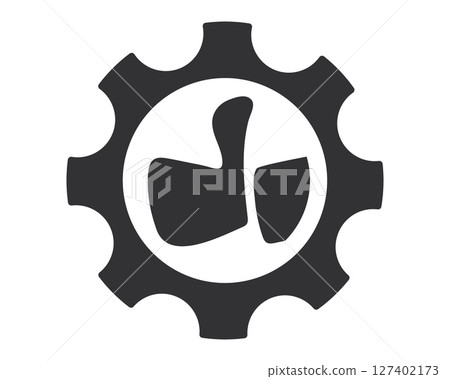 Minimalist icon featuring a thumbsup inside a gear, symbolizing efficient approval, functional agreement, or optimized success. Perfect for business, technology, or project management content. Minimalist icon featuring a thumbsup inside a gear, symbolizing efficient approval, functional agreement, or optimized success. Perfect for business, technology, or project management content. 127402173