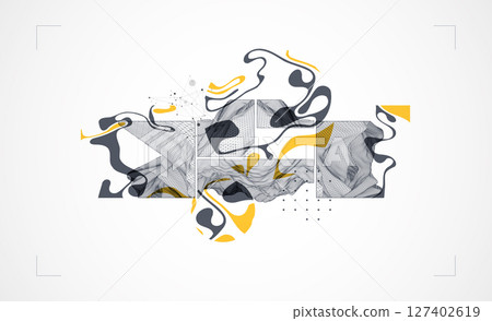 Abstract art wireframe background. Modern science or technology art elements. Surface illustration. Vector. Abstract art wireframe background. Modern science or technology art elements. Surface illustration. Vector. 127402619