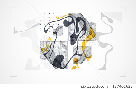 Abstract art wireframe background. Modern science or technology art elements. Surface illustration. Vector. 127402622