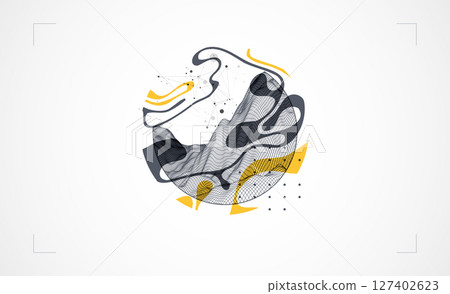 Abstract art wireframe background. Modern science or technology art elements. Surface illustration. Vector. Abstract art wireframe background. Modern science or technology art elements. Surface illustration. Vector. 127402623
