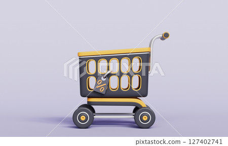 Shopping Cart with Discount Tag. 3D Rendering. 127402741