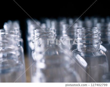 Row of plastic PET Bottles Production Line Ready for Bottling. Row of plastic PET Bottles Production Line Ready for Bottling. 127402799