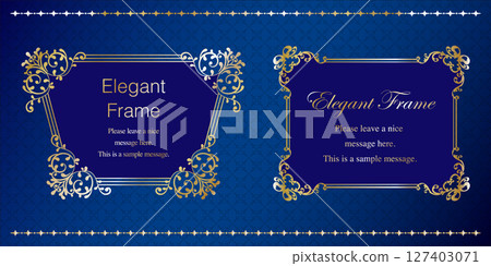 Luxury elegance frame set, ornamental design, decorative border, elegant background, gold, blue 127403071