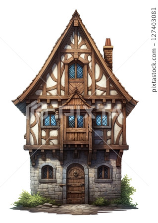 House in european medieval architecture style. Fantasy, fairytale concept. Ai Generative House in european medieval architecture style. Fantasy, fairytale concept. Ai Generative 127403081