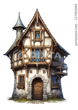 House in european medieval architecture style. Fantasy, fairytale concept. Ai Generative House in european medieval architecture style. Fantasy, fairytale concept. Ai Generative 127403095