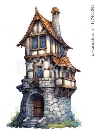 House in european medieval architecture style. Fantasy, fairytale concept. Ai Generative House in european medieval architecture style. Fantasy, fairytale concept. Ai Generative 127403096