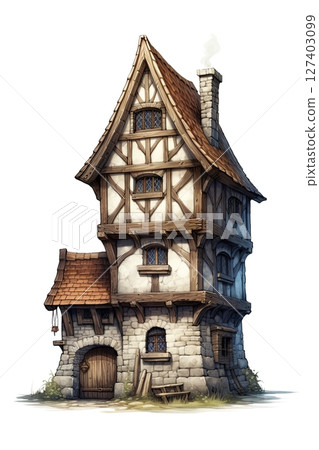 House in european medieval architecture style. Fantasy, fairytale concept. Ai Generative House in european medieval architecture style. Fantasy, fairytale concept. Ai Generative 127403099