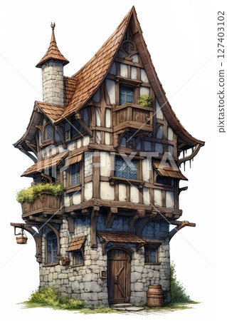 House in european medieval architecture style. Fantasy, fairytale concept. Ai Generative House in european medieval architecture style. Fantasy, fairytale concept. Ai Generative 127403102