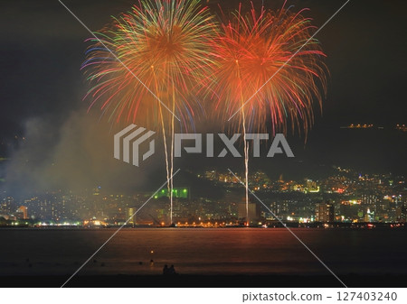 Beppu city and fireworks (Sea of Fire Festival) 127403240