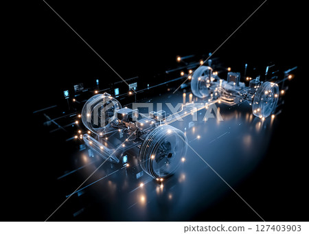 電動車主要零件和線路的線框骨架 CG 影像 127403903