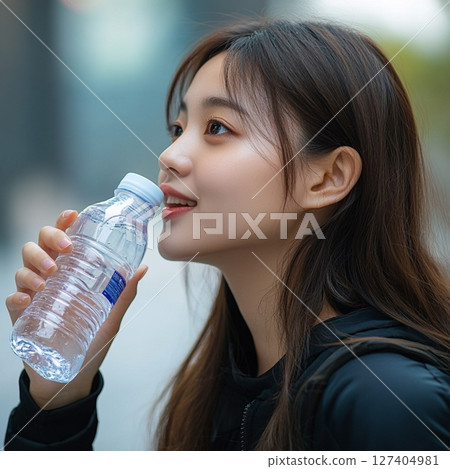 A woman drinking mineral water 127404981