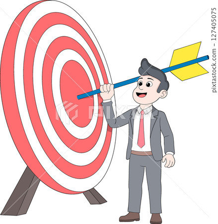 Businessman Hitting Target Center with Arrow Businessman Hitting Target Center with Arrow 127405075