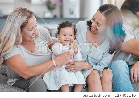 Family, love and baby with a mother, grandmother and infant girl bonding on a sofa in the living room of a house. Mothers day, children and visit with a female toddler, woman and daughter at home Family, love and baby with a mother, grandmother and infant girl bonding on a sofa in the living room of a house. Mothers day, children and visit with a female toddler, woman and daughter at home 127405110