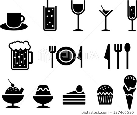 咖啡館和餐廳的食品和飲料圖標 127405550