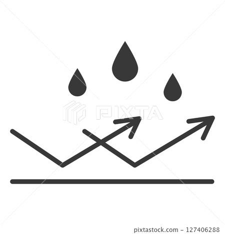 Waterproof icon water protection, surface protection from liquid. Line arrow and water drop. Weather protection symbol. Rainproof material. Simple resistant defence. Waterproof icon water protection, surface protection from liquid. Line arrow and water drop. Weather protection symbol. Rainproof material. Simple resistant defence. 127406288