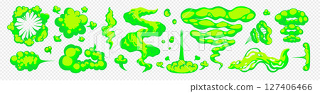 Smell cloud with cartoon smoke in fluorescent green neon colors isolated on transparent background. Stink and odor vector cloud with comic-style effects. Great for humor, games, and stickers Smell cloud with cartoon smoke in fluorescent green neon colors isolated on transparent background. Stink and odor vector cloud with comic-style effects. Great for humor, games, and stickers 127406466
