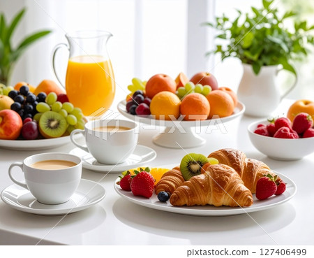 A healthy breakfast with lots of fruit 127406499