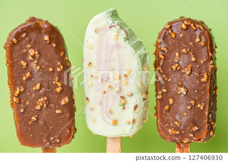 chocolate ice cream on a stick 127406930