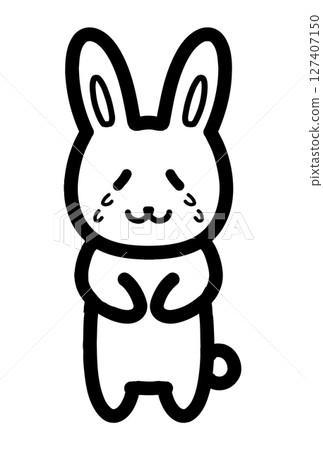 Hand-drawn illustration of a crying rabbit character 127407150