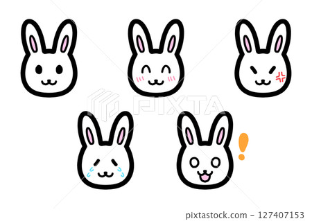 Hand-drawn illustrations of rabbit characters with various expressions 127407153