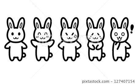 Hand-drawn illustrations of rabbit characters with various expressions 127407154