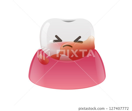 Cartoon illustration of a tooth suffering from bleeding gums. 127407772