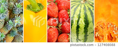 Healthy vegetables and fruit food - collage. 127408088