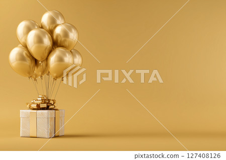 Golden balloons with customizable space for text. With customizable space for text. 127408126
