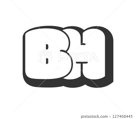 BH logo, bubble comic lettering, rounded in graffiti style black and white silhouette. Trendy preschool B and H letter text for festival party, personal initials, children funky print and web. 127408445