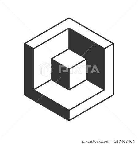 Stylish abstract hexagonal graphic featuring interlocking cubes.  Represents depth, perspective, and complex design. Ideal for tech, architecture, or modern branding projects. 127408464