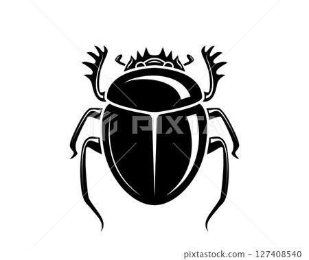 Elegant silhouette of a scarab beetle. Symbol of transformation, rebirth. Ideal for graphic design, tattoos, or cultural projects. Timeless and versatile. Elegant silhouette of a scarab beetle. Symbol of transformation, rebirth. Ideal for graphic design, tattoos, or cultural projects. Timeless and versatile. 127408540