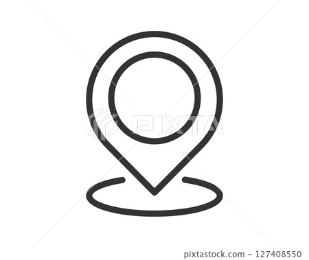 Simple line art of a map pin or location icon. Great for use in designs about travel, navigation, or points of interest. Clean, minimalist graphic. Simple line art of a map pin or location icon. Great for use in designs about travel, navigation, or points of interest. Clean, minimalist graphic. 127408550