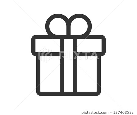 Minimalist gift box icon. Symbolic of celebration, giving, and special occasions. Use for digital designs, cards, and marketing materials related to holidays. Minimalist gift box icon. Symbolic of celebration, giving, and special occasions. Use for digital designs, cards, and marketing materials related to holidays. 127408552