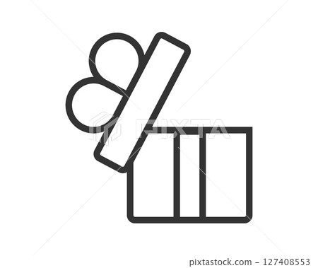 Minimalist line art icon of an open gift box with a bow. Represents celebration, surprise, reward, or special occasion. Versatile for web design, apps, marketing. Minimalist line art icon of an open gift box with a bow. Represents celebration, surprise, reward, or special occasion. Versatile for web design, apps, marketing. 127408553