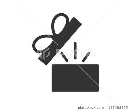 A graphic icon of an open gift box with radiating light, symbolizing surprise, celebration, reward, or promotion. Clean design ideal for digital use. 127408555