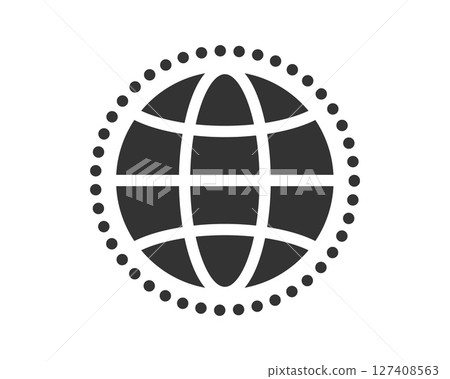 Abstract globe icon encircled by dots. Represents globalization, internet, networking. Ideal for websites, app design, infographics about global reach. Abstract globe icon encircled by dots. Represents globalization, internet, networking. Ideal for websites, app design, infographics about global reach. 127408563